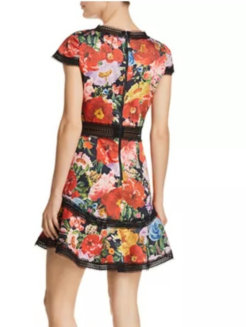 Alice + Olivia Floral Lace-Trim Mini Dressin - Picture 2 of 7